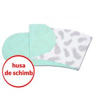 Husa bumbac detasabila pentru Perna gravide 3 in 1 Kidizi Lena, Mint Grey Feathers