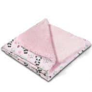 Paturica dubla pufoasa cu doua fete 100x78 cm Kidizi Fluffy Panda Friends