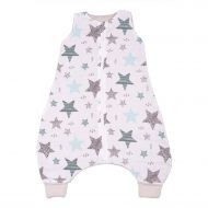 Sac de dormit cu picioare de vara din muselina 6-18 luni Kidizi All Mint Stars, 0.5 tog
