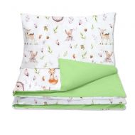 Set huse lenjerie pat bebelusi din bumbac Kidizi Forest Joy, contine husa plapuma 120x90 si husa perna 60x40