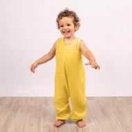 Salopeta copii oversize din muselina fara maneci Kidizi Maty curry 2-3 ani