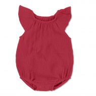 Salopeta bebelusi din muselina cu maneca scurta si volanase Kidizi Freya chilli 12-18 luni