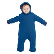 Salopeta overall din lana fiarta dublata cu bumbac, Kidizi Blue 6-18 luni, prevazuta cu gluga si mansete transformabile in manusi si botosei