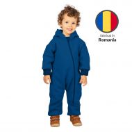 Salopeta overall din lana fiarta dublata cu bumbac, Kidizi Blue 2-3 ani, prevazuta cu gluga si mansete transformabile in manusi