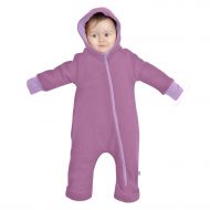 Salopeta overall din lana fiarta dublata cu bumbac, Kidizi Purple 6-18 luni, prevazuta cu gluga si mansete transformabile in manusi si botosei