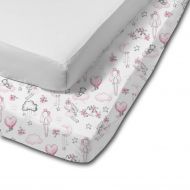 Set 2 cearceafuri din bumbac cu elastic roata pentru patut 120x60 cm Kidizi Grey Fairy Clouds