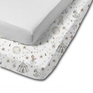 Set 2 cearceafuri din bumbac cu elastic roata pentru patut 120x60 cm Kidizi Grey Circus