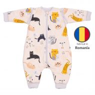 Sac de dormit copii din bumbac cu picioare si maneci detasabile 6-18 luni Kidizi Kitten Love, 1 tog, model de iarna
