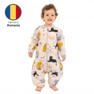 Sac de dormit copii din bumbac cu picioare si maneci detasabile 18-36 luni Kidizi Kitten Love, 1 tog,  pentru toamna-iarna, bumbac 100%