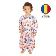 Sac de dormit copii din bumbac cu picioare si maneci detasabile 18-36 luni Kidizi Baloon Friends, 1 tog, pentru toamna-iarna, bumbac 100%