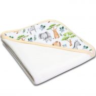 Prosop bebe din bumbac cu gluga 90x90 cm Kidizi Safari, potrivit de la nastere pana la 2 ani