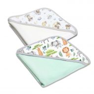 Set doua prosoape bebelus din bumbac cu gluga 90x90 cm Kidizi Safari Dream