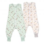 Set 2 saci de dormit copii de vara din bumbac cu picioare 18-36 luni Kidizi Giraffe On a Cloud Pastel, 0.5 tog