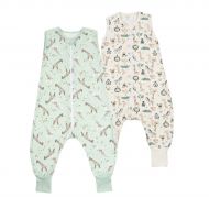 Set 2 saci dormit copii de vara din bumbac cu picioare 6-18 luni Kidizi Giraffe Safari, 0.5 tog, mansete transformabile in soseta