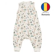 Sac dormit copii de vara din bumbac cu picioare 6-18 luni Safari, 0.5 tog, mansete transformabile in soseta