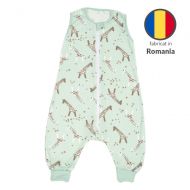 Sac dormit copii de vara din bumbac cu picioare 6-18 luni Kidizi Giraffe, 0.5 tog, mansete transformabile in soseta