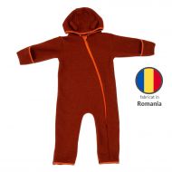 Salopeta overall din lana fleece Kidizi Teddy Terracotta 2-3 ani, prevazuta cu gluga si mansete transformabile in manusi