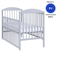Patut din lemn masiv 120x60 cm Orella gri cu laterala culisanta, lemn masiv de pin, conform EN71